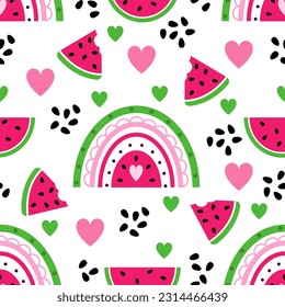 Vector seamless pattern with a summer rainbow stylized as a watermelon.  Great for home decor, packaging, wrapping paper, fashion design, textiles