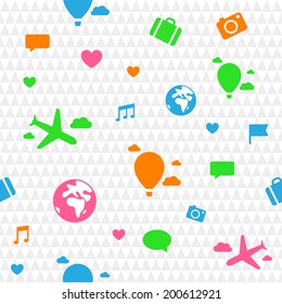 Vector seamless pattern. Summer rest and traveling in flat style