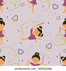 Vector seamless pattern. Summer sports Rhythmic and artistic Gymnastics. Trendy colors