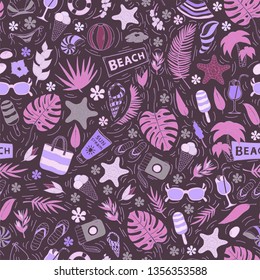 Vector seamless pattern with Summer vacation elements.Endless texture for season summer design.