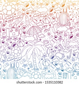Vector seamless pattern. Summer vacations. Travel and adventures. Beach, ocean, island, sun
