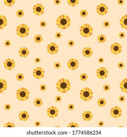 Vector seamless pattern of sunflower on a yellow background. T-shirt print, fashion print design, kids wear, greeting and invitation card.