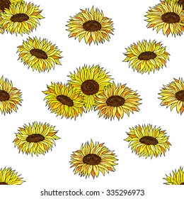 Vector seamless pattern with sunflowers