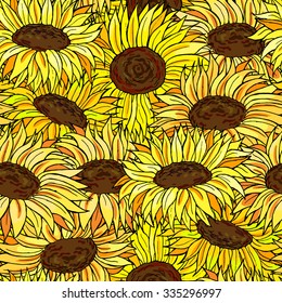 Vector seamless pattern with sunflowers