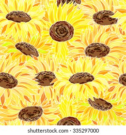 Vector seamless pattern with sunflowers