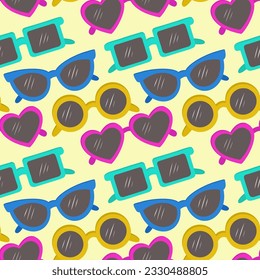 Vector seamless pattern with sunglasses.Fashionable background in a minimalist style. Marine and summer illustration.