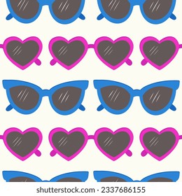 Vector seamless pattern with sunglasses.Fashionable background in a minimalist style. Marine and summer illustration.