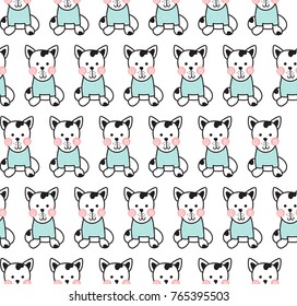 vector seamless pattern with a super cute dog on white background