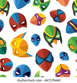 vector seamless pattern of super hero masks in flat style isolate on white background