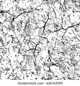 Vector seamless pattern. Surface with cracks and dirt. Monochrome texture. Black, grey chaotic elements on white background.