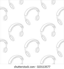 Vector seamless pattern for surface texture, wrapping, wallpaper or web pages.  Monochrome background with headphones.