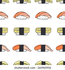 Vector seamless pattern with sushi