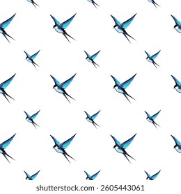 Vector seamless pattern of swallow bird on transparent background.