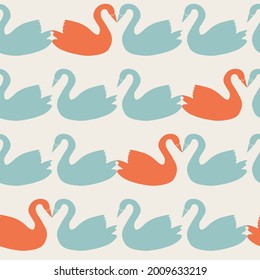 Vector seamless pattern with swans in line