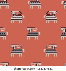 Vector seamless pattern of Swedish Scandinavian goat isolated on orange background.