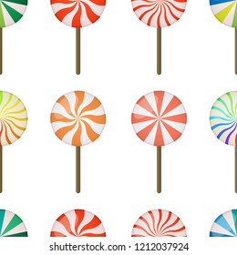Vector seamless pattern of sweet lollipops - Christmas sugar cane, X-mas candy. Striped objects, festive food.