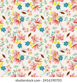 Vector seamless pattern of sweet pink-blue floral patterns. On a romantic colored background for fabric and wallpaper. gift wrapping paper natural flowers in spring