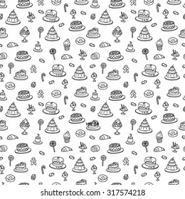 Vector Seamless Pattern Sweets Black White Stock Vector (Royalty Free ...