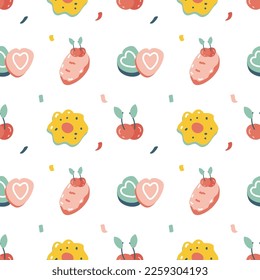 Vector seamless pattern with sweets, cakes and biscotti