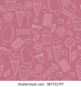 Vector seamless pattern with sweets and cakes