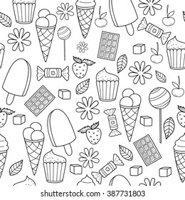 Vector seamless pattern with sweets and cakes