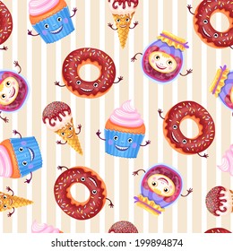 Vector seamless pattern of sweets characters