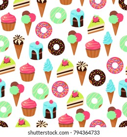 Vector seamless pattern of sweets dessert on white background