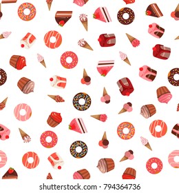 Vector seamless pattern of sweets dessert on white background