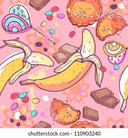 vector seamless pattern sweets and fruits