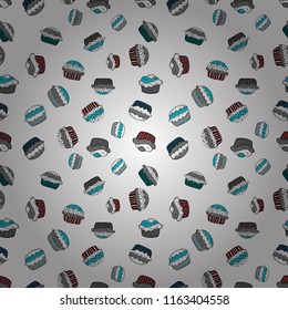 Vector. Seamless pattern with sweets - ice cream, cupcakes isolated on cute white, gray and blue background. Can use for birthday card, the children menu, packaging, textiles, fabrics, wallpaper.