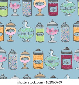 Vector seamless pattern with sweets in jars