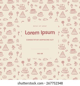 Vector seamless pattern with sweets and label