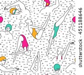 Vector seamless pattern with swimmers, water polo players, divers, synchro-swimmers.  Water sport vector colorful background. EPS 10 illustration isolated. Use for fabric, fills, surface textures.