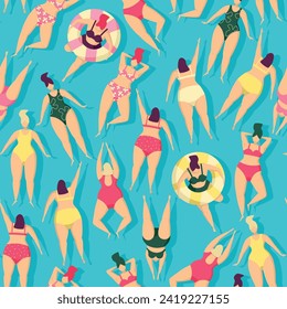 Vector seamless pattern with swimming people