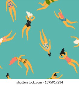 Vector seamless pattern with swimming women. Design element for summer concept and other use.