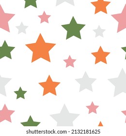 Vector seamless pattern swirl multicolored background Hand drawn doodle elements in navy, pink and purple soft tones on white background. Festive Stars Wallpaper.