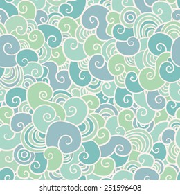 Vector seamless pattern with swirls, curves and curls, light, pastel, bright