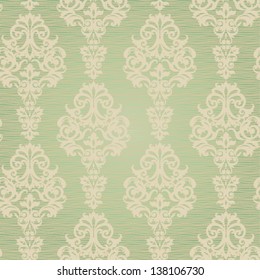 Vector seamless pattern with swirls and floral motifs in retro style.