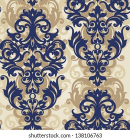 Vector seamless pattern with swirls and floral motifs in retro style.