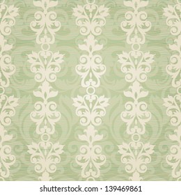 Vector seamless pattern with swirls and floral motifs in retro style.