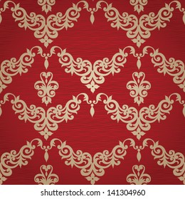 Vector seamless pattern with swirls and floral motifs in retro style. Background in Victorian style.