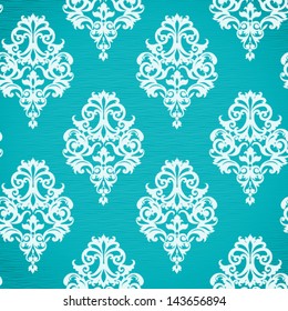 Vector seamless pattern with swirls and floral motifs.  Victorian background of bright colors.