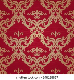 Vector seamless pattern with swirls and floral motifs in retro style. Background in Victorian style.