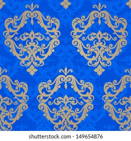 Vector seamless pattern with swirls and floral motifs in retro style. Bright background in Victorian style.
