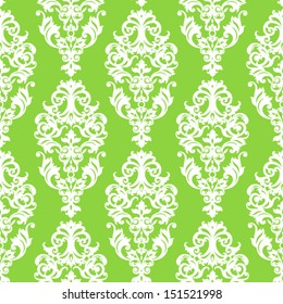 Vector seamless pattern with swirls and floral motifs in retro style. Bright colorful  background in Victorian style.