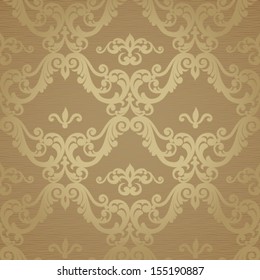 Vector seamless pattern with swirls and floral motifs in retro style. Background in Victorian style.