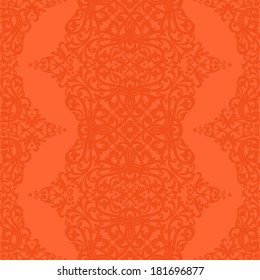 Vector seamless pattern with swirls and floral motifs in retro style. Bright Victorian background in modern colors. It can be used for wallpaper, pattern fills, web page background, surface textures.