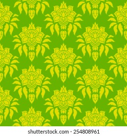 Vector seamless pattern with swirls and floral motifs.