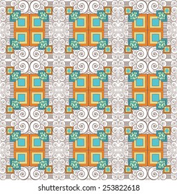 Vector seamless pattern with swirls and geometric shapes. Can be used as background vintage art deco.