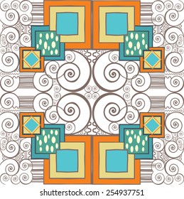 Vector seamless pattern with swirls and geometric shapes. Can be used as background vintage art deco.